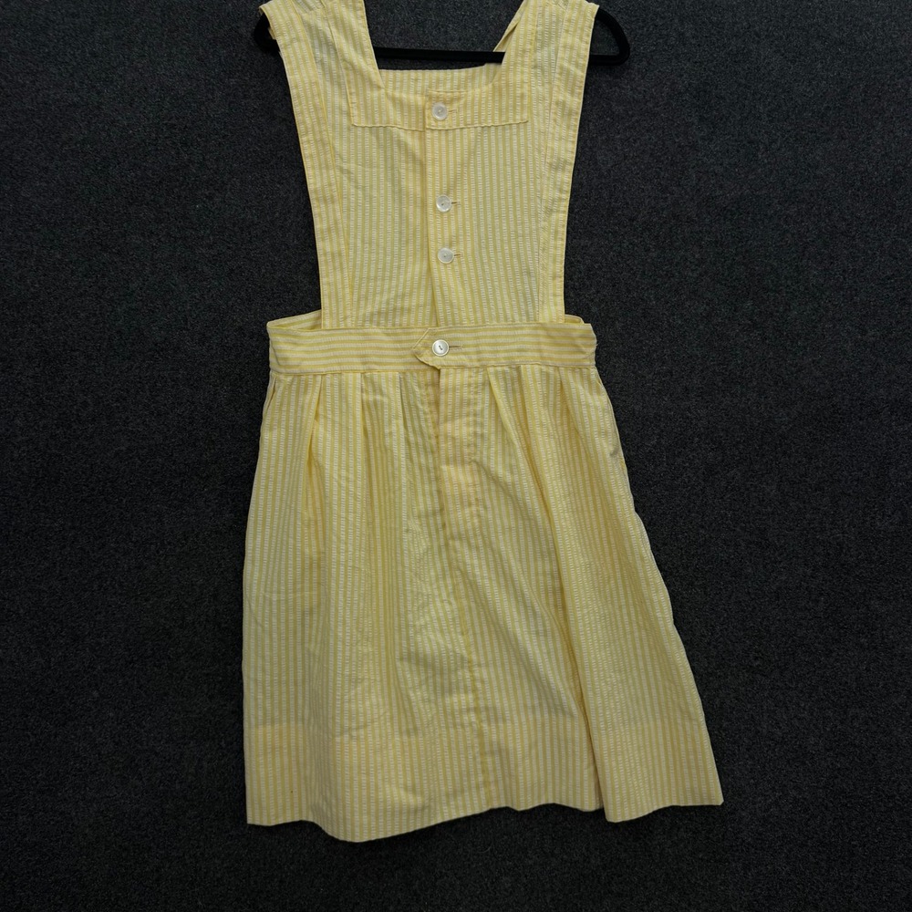 Vintage 70s Dennis Yellow Seersucker St Jude Pinafore Dress Womens Small